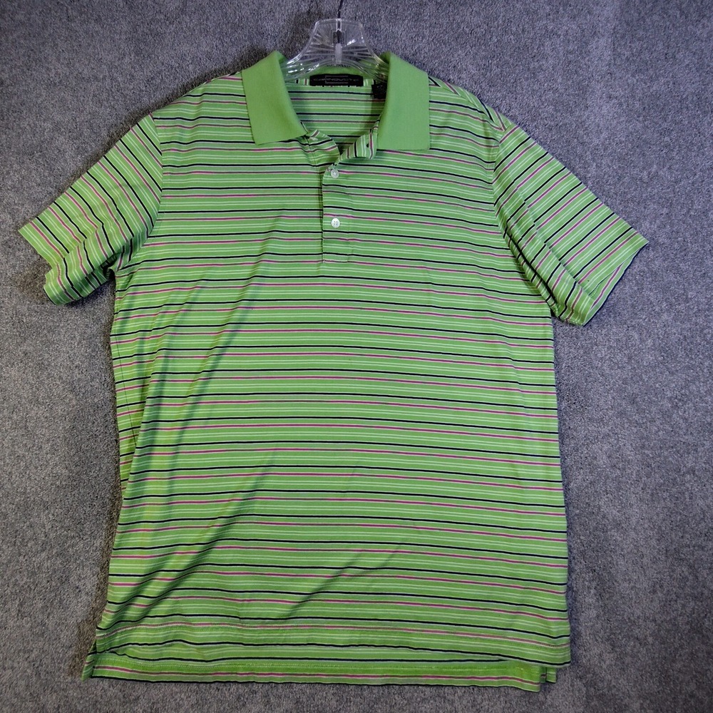 Carnoustie Performance Golf Polo Mens Medium Striped Green Short Sleeve Shirt